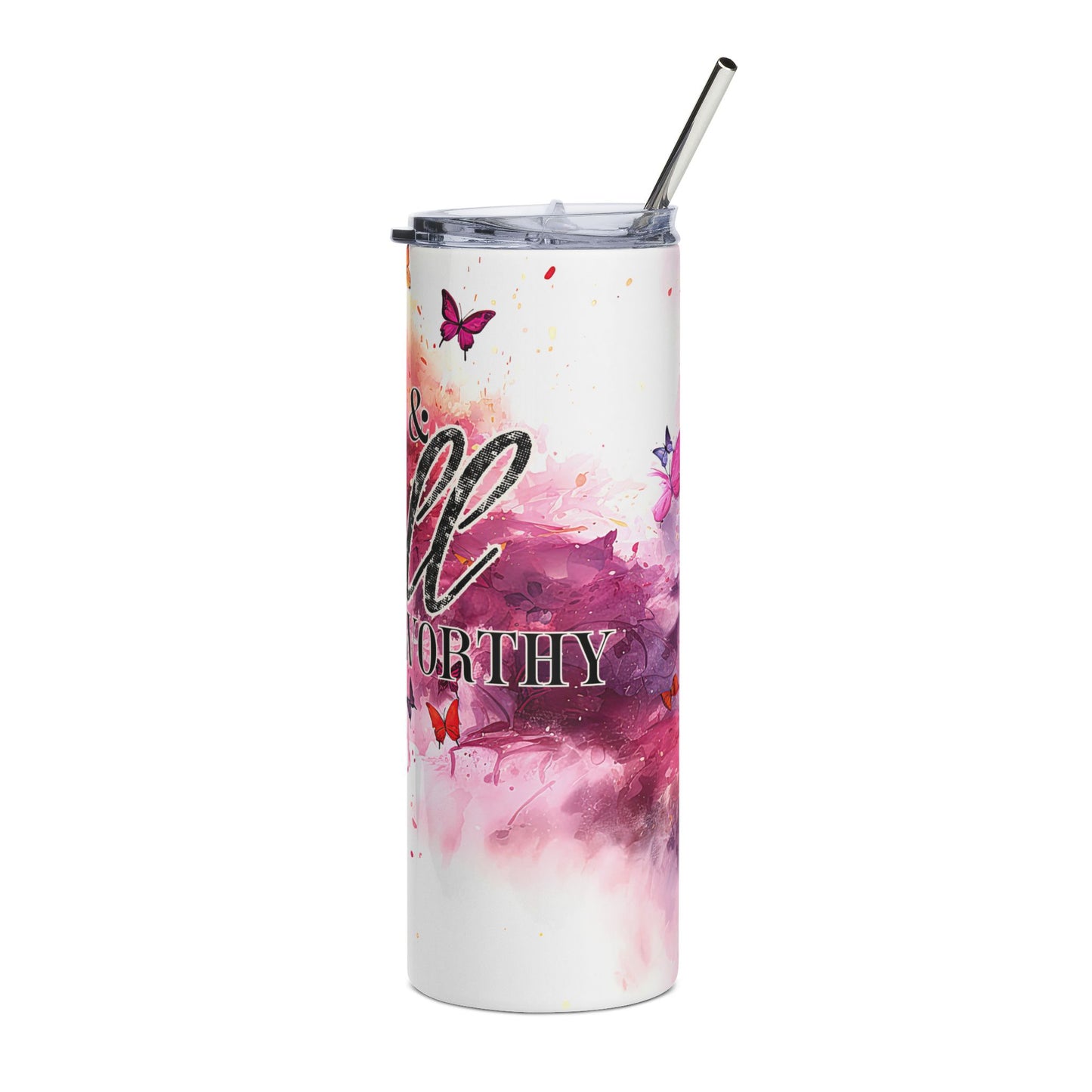 Christian Inspirational 20 oz Tumbler – “Flawed and Still Worthy” | Faith-Based Travel Cup | Stainless Steel Insulated Tumbler