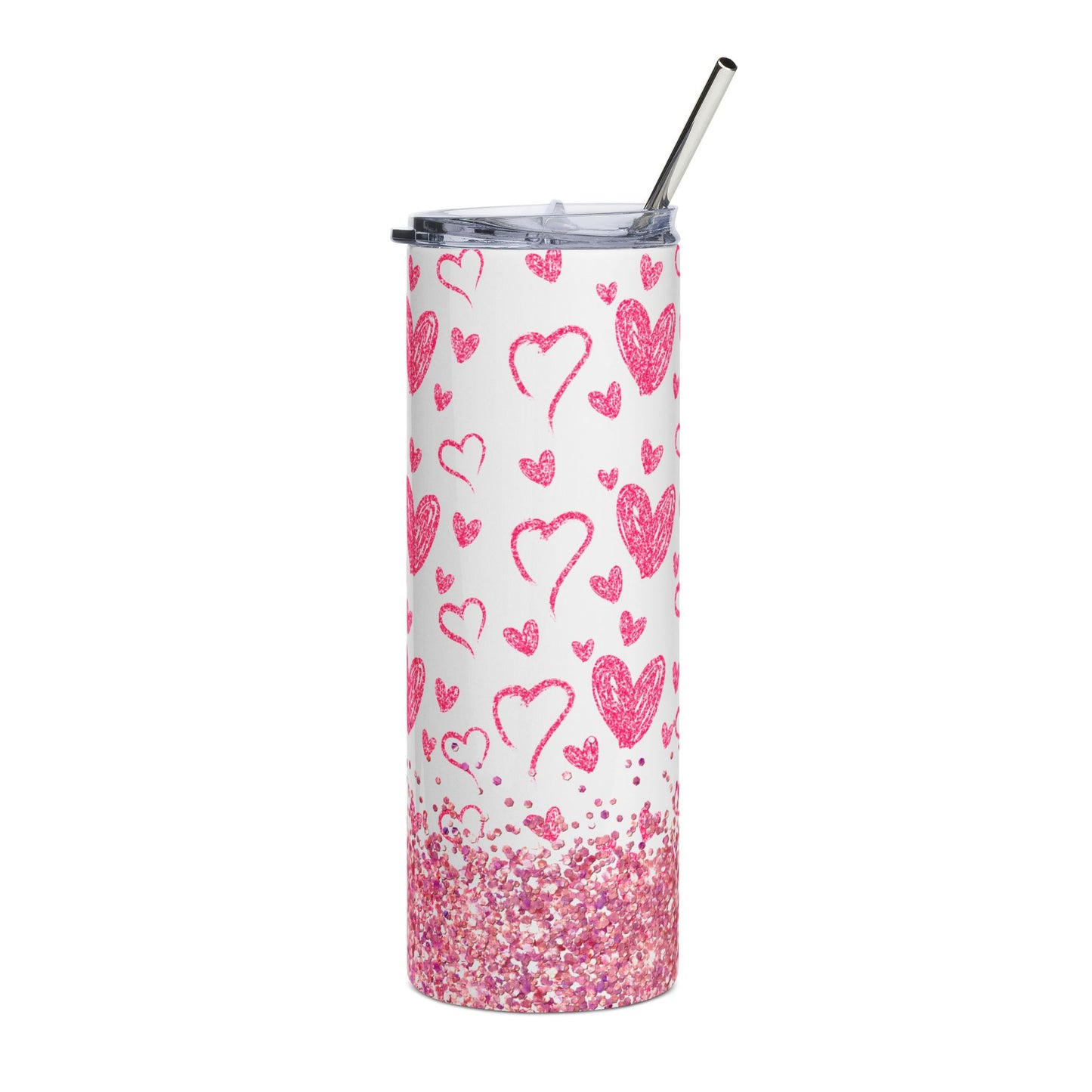 Pink Heart 20oz Stainless Steel Tumbler — Valentine Glitter Hearts Design