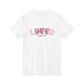 Loved She/Her V-Neck Tee – "Loved" Luke 7:47 Christian Graphic Shirt
