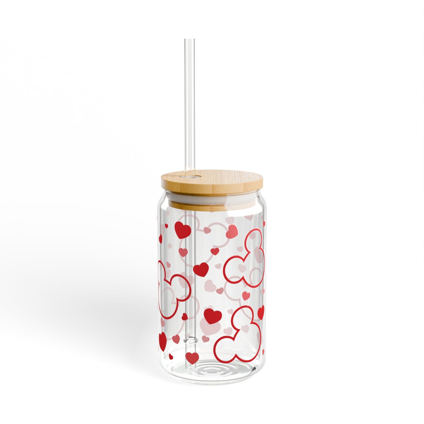 Cute Valentine Drink Jar — 16oz Heart Mouse Sipper Glass with Straw