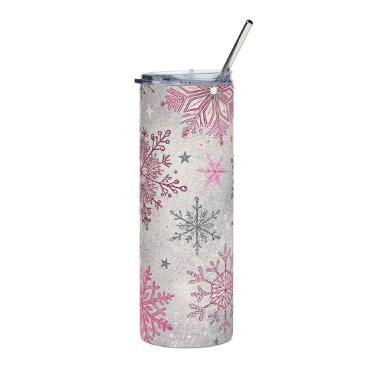Pink & Silver Snowflake Insulated Cup — 20oz Stainless Tumbler