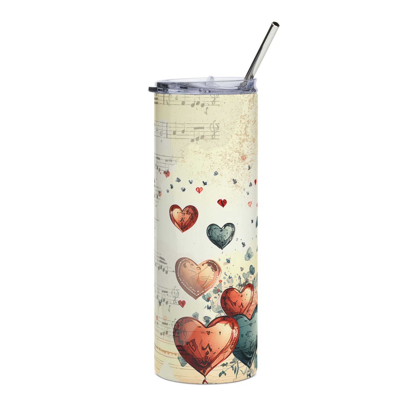 20oz Heart Music Stainless Steel Tumbler — Romantic Sheet Music Design