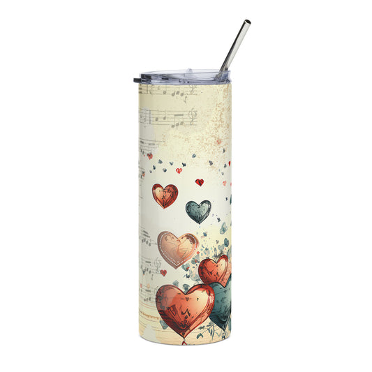 20oz Heart Music Stainless Steel Tumbler — Romantic Sheet Music Design