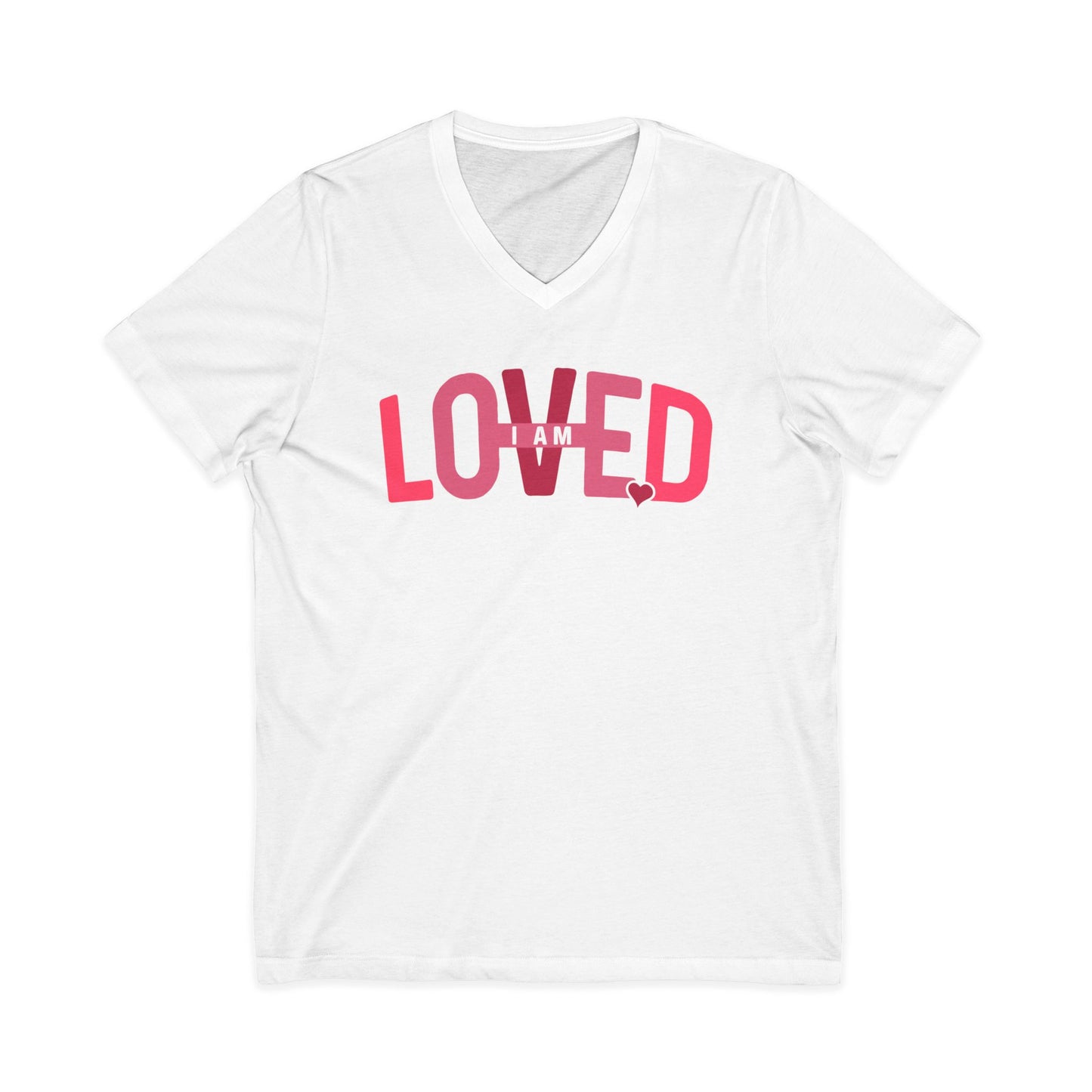 Loved V-Neck Tee — 'Loved' Pink Heart Graphic Women's Casual Top