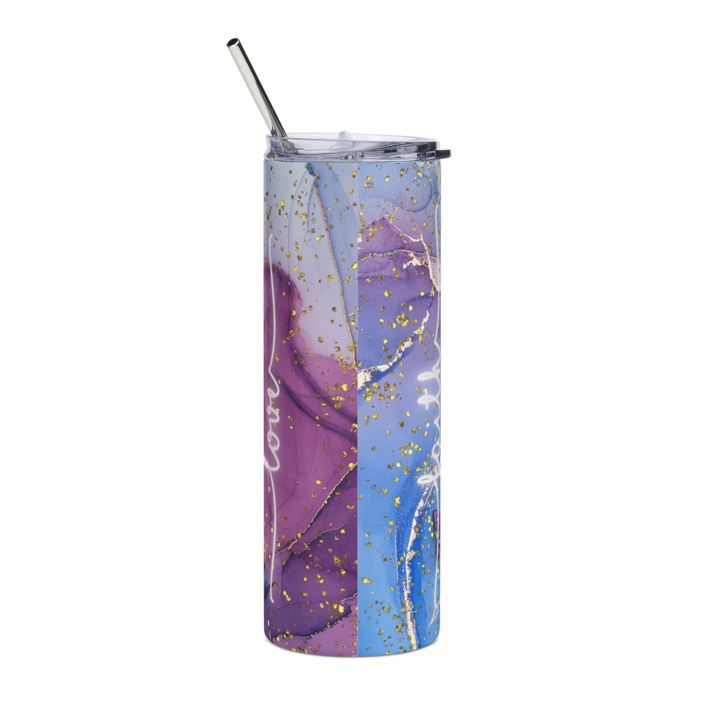 Hope & Faith Butterfly 20oz Stainless Tumbler — Purple Blue Marble Travel Cup