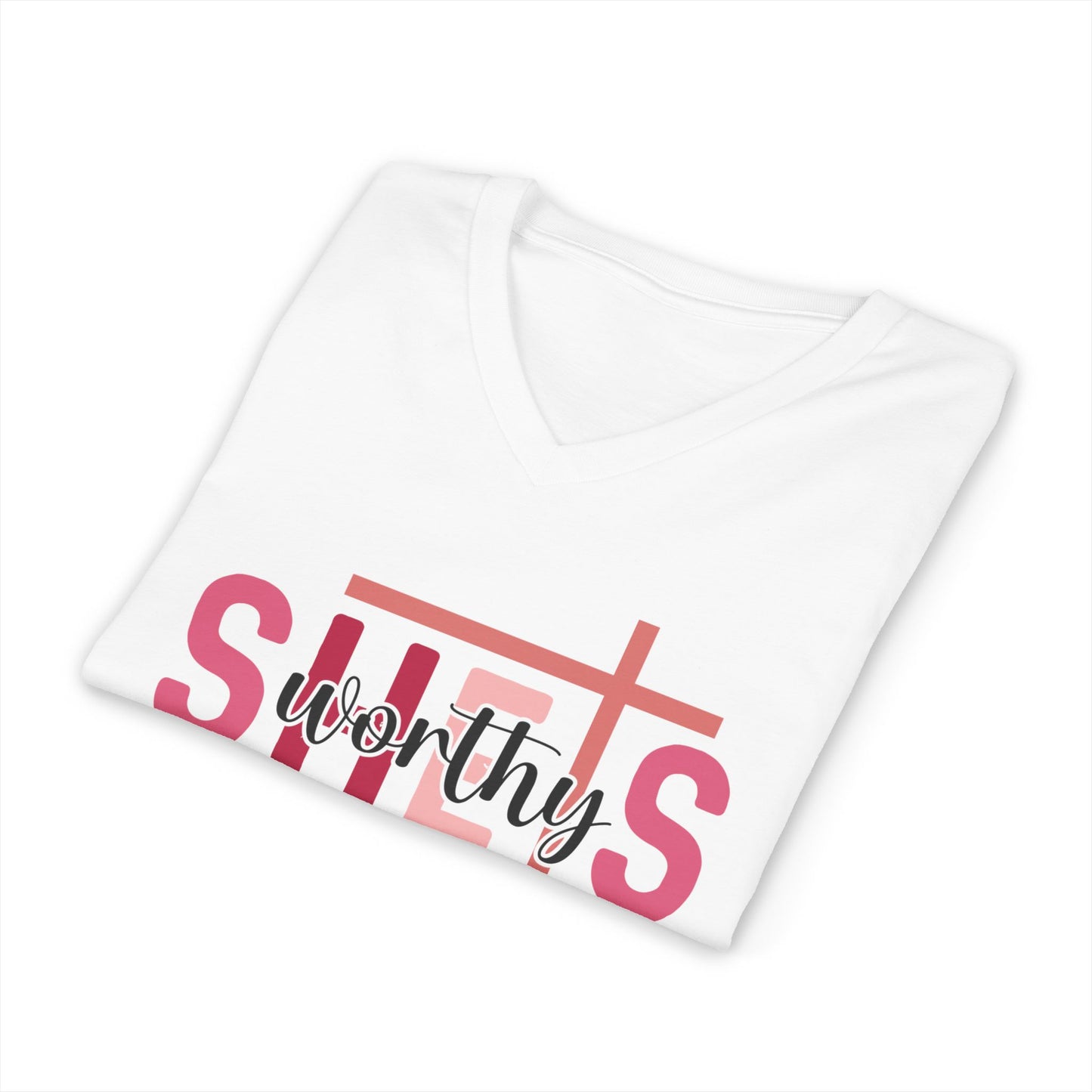 Worthy Saints V-Neck Tee — Proverbs 31 Inspirational Christian Shirt