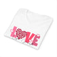 Love Heart V-Neck Tee — Pink "LOVE" Graphic Valentine's Shirt