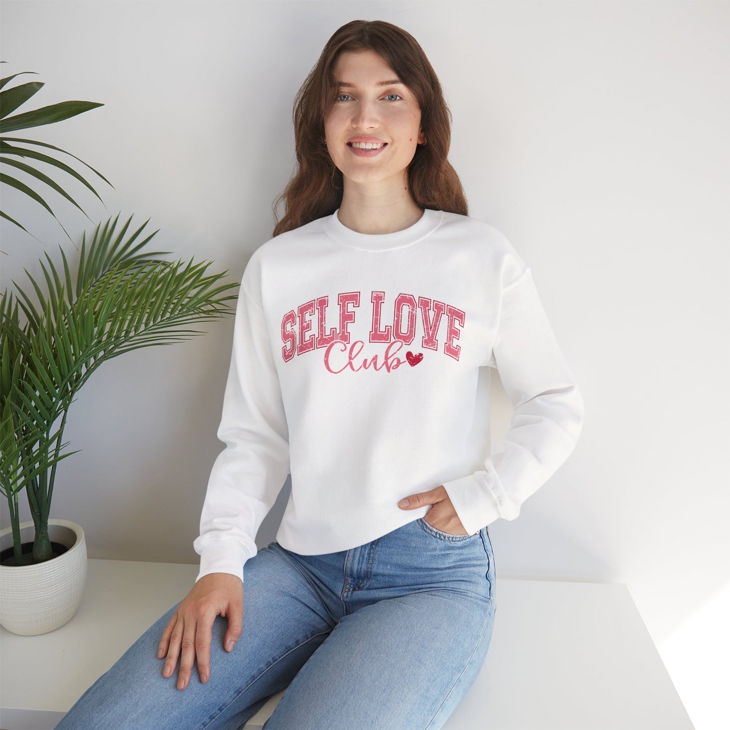 Self Love Club Crewneck Sweatshirt — Pink Retro Graphic