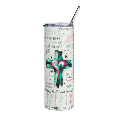 Inspirational Cross Design with 'Created with a Purpose' Scripture — 20oz Stainless Tumbler