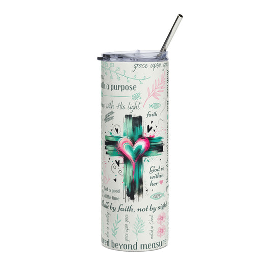Inspirational Cross Design with 'Created with a Purpose' Scripture — 20oz Stainless Tumbler