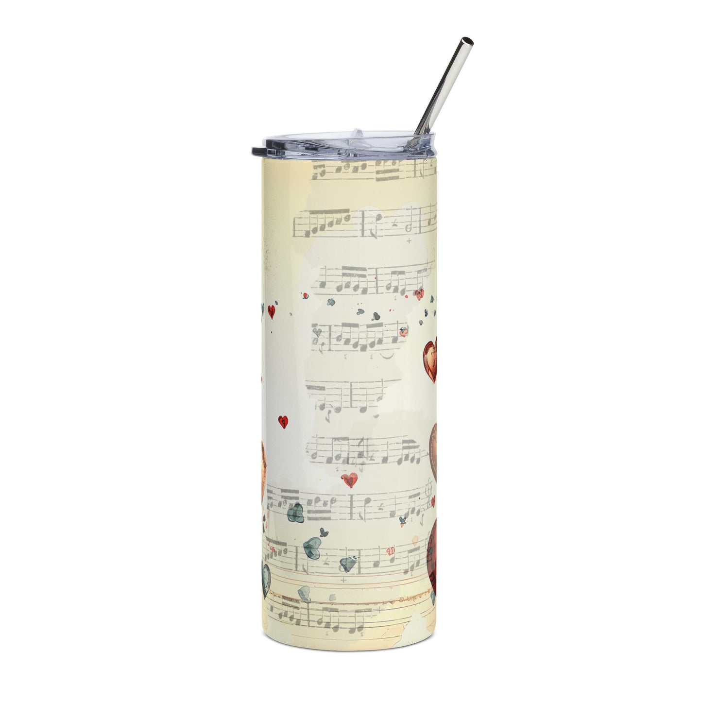 20oz Heart Music Stainless Steel Tumbler — Romantic Sheet Music Design