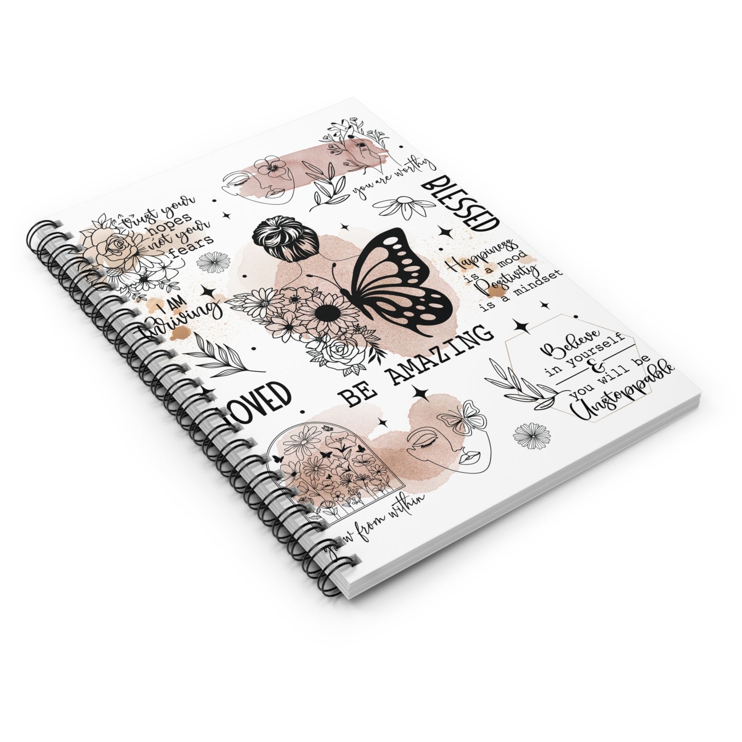 Inspirational Butterfly Spiral Notebook — Be Amazing, Believe in Yourself Journal