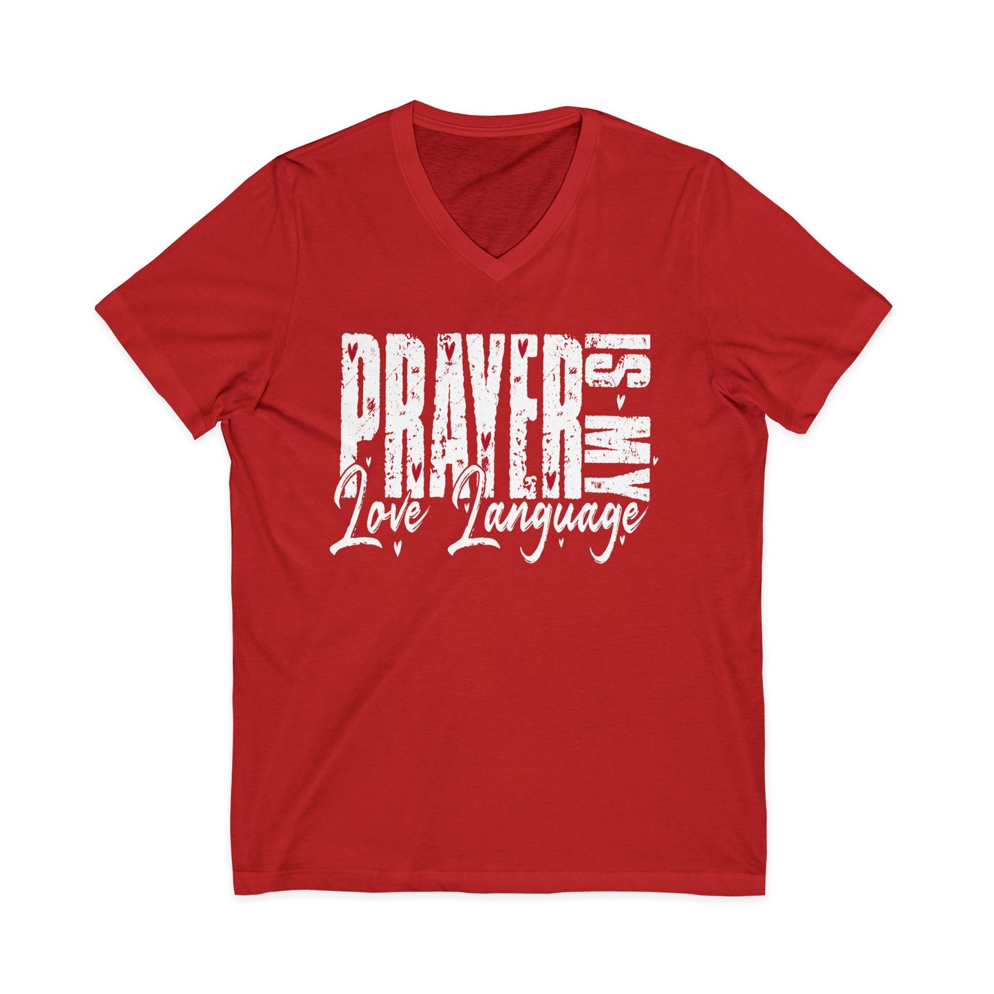 Minimal Red Hearts V-Neck Tee — Cute Tiny Heart Graphic Shirt