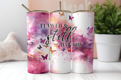Christian Inspirational 20 oz Tumbler – “Flawed and Still Worthy” | Faith-Based Travel Cup | Stainless Steel Insulated Tumbler