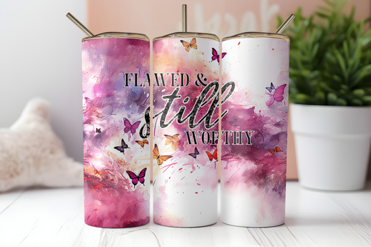 Christian Inspirational 20 oz Tumbler – “Flawed and Still Worthy” | Faith-Based Travel Cup | Stainless Steel Insulated Tumbler