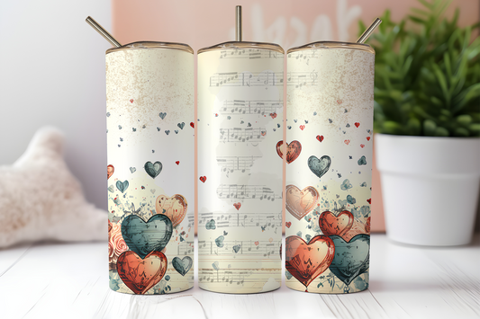 20oz Heart Music Stainless Steel Tumbler — Romantic Sheet Music Design