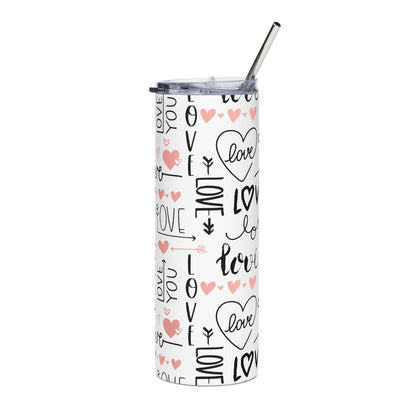 Pink Heart & "Love" Script Design  — 20oz Stainless Tumbler