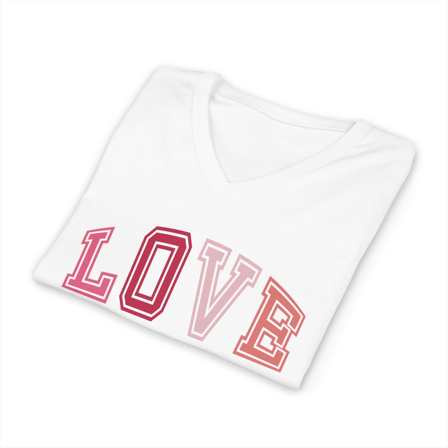 Love Never Fails V-Neck Tee — 1 Cor 13:8 Inspirational Faith Shirt