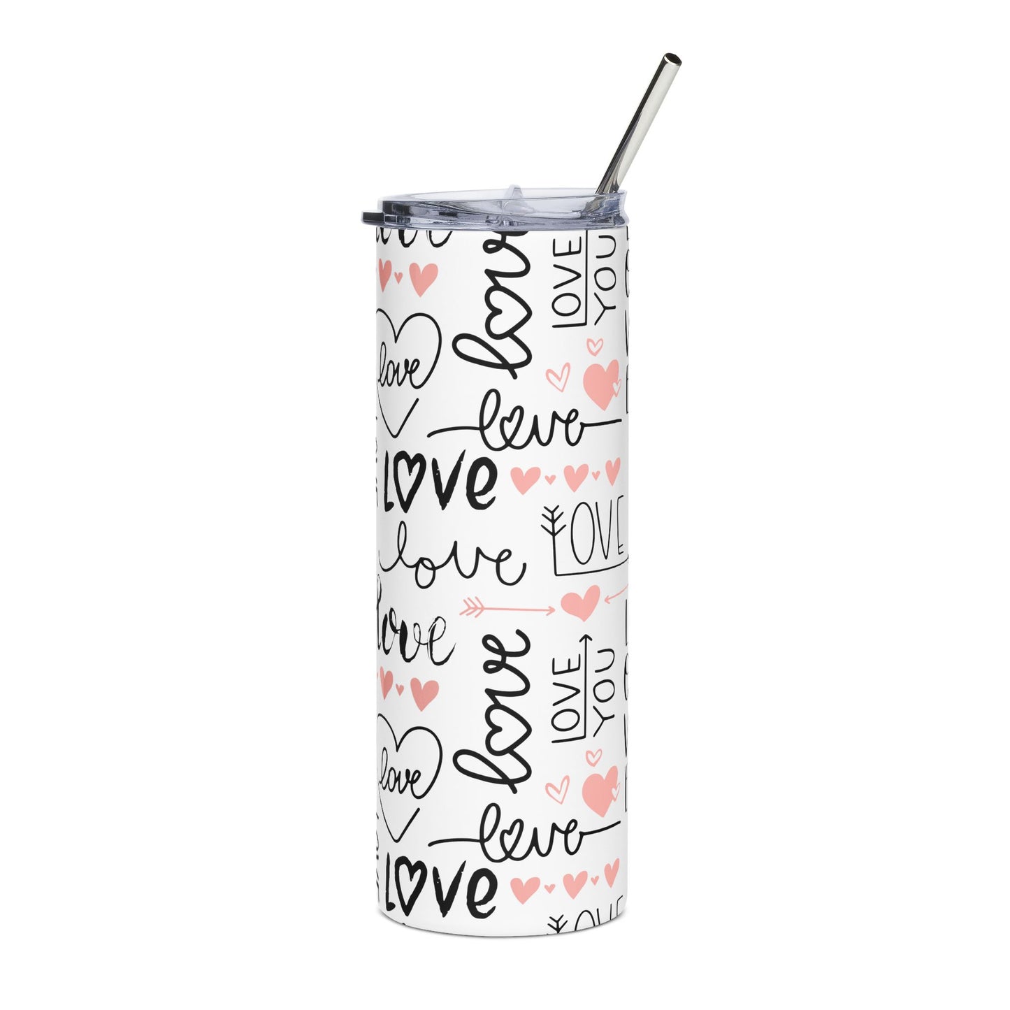 Pink Heart & "Love" Script Design  — 20oz Stainless Tumbler