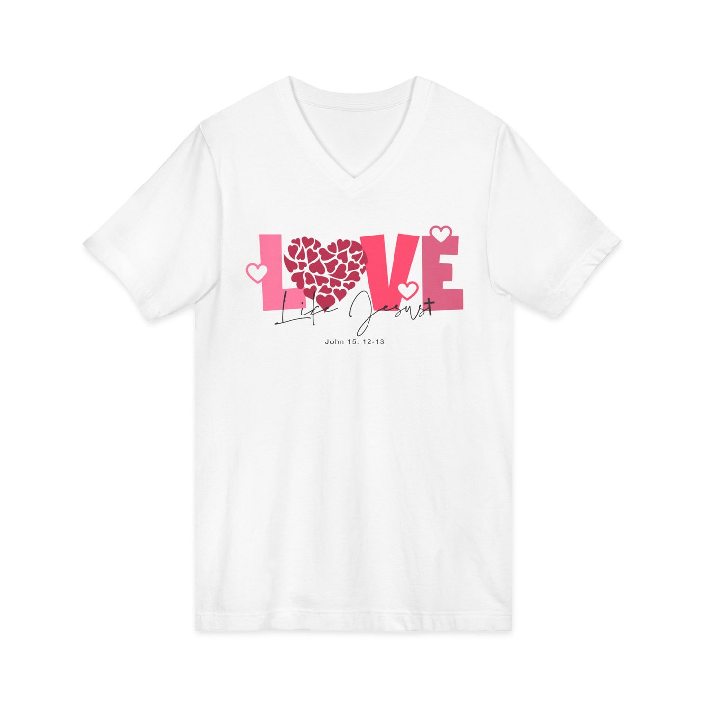 Love Heart V-Neck Tee — Pink "LOVE" Graphic Valentine's Shirt