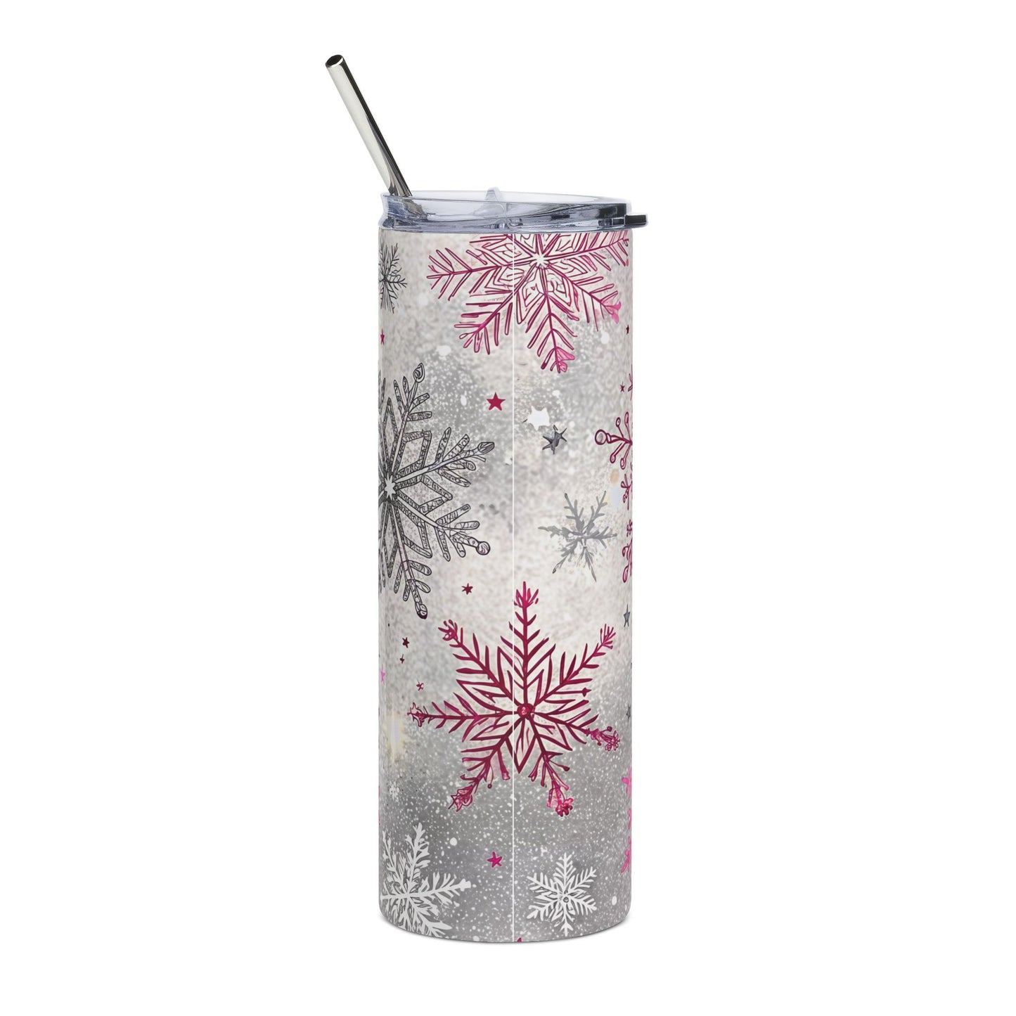 Pink & Silver Snowflake Insulated Cup — 20oz Stainless Tumbler