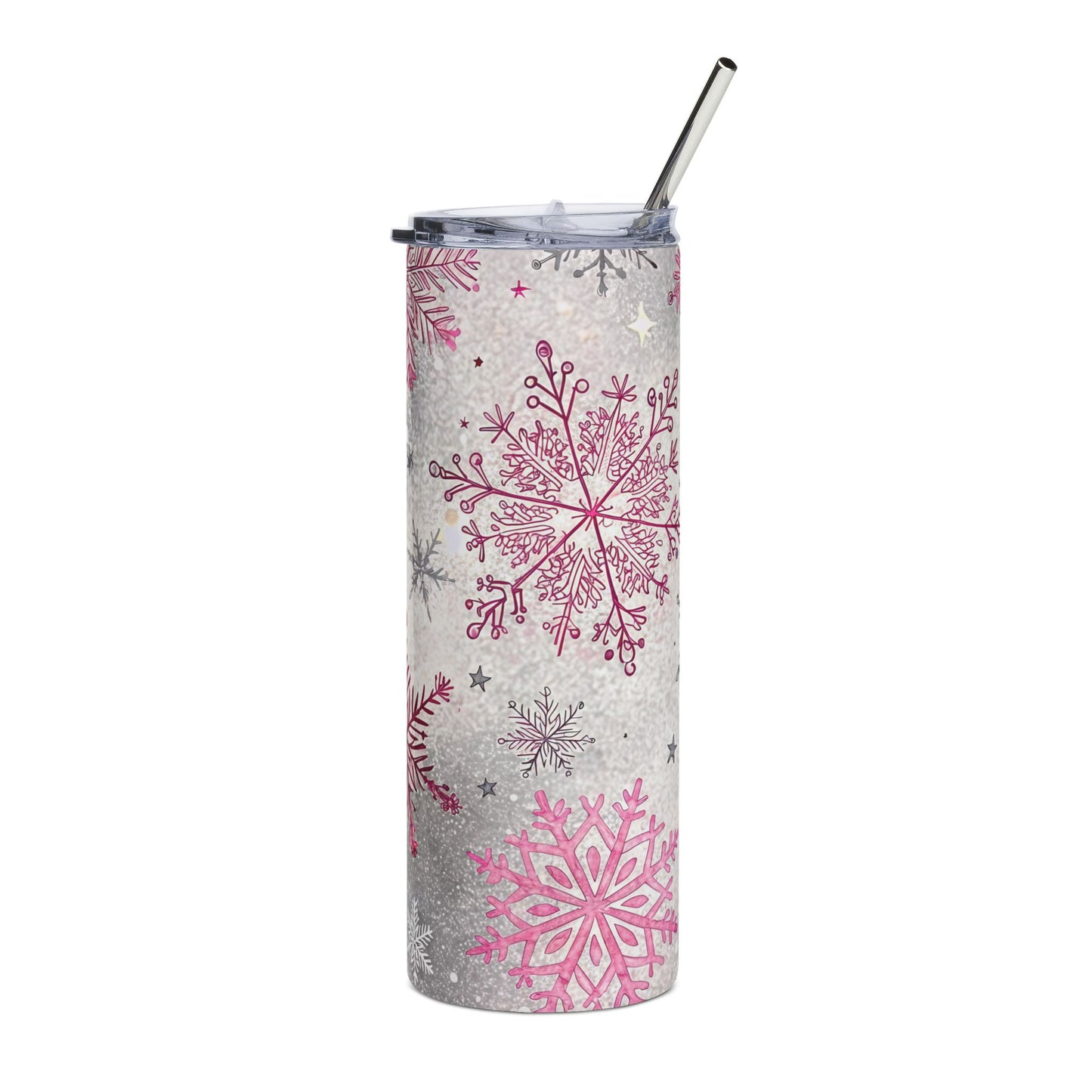 Pink & Silver Snowflake Insulated Cup — 20oz Stainless Tumbler