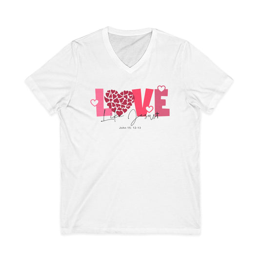 Love Heart V-Neck Tee — Pink "LOVE" Graphic Valentine's Shirt