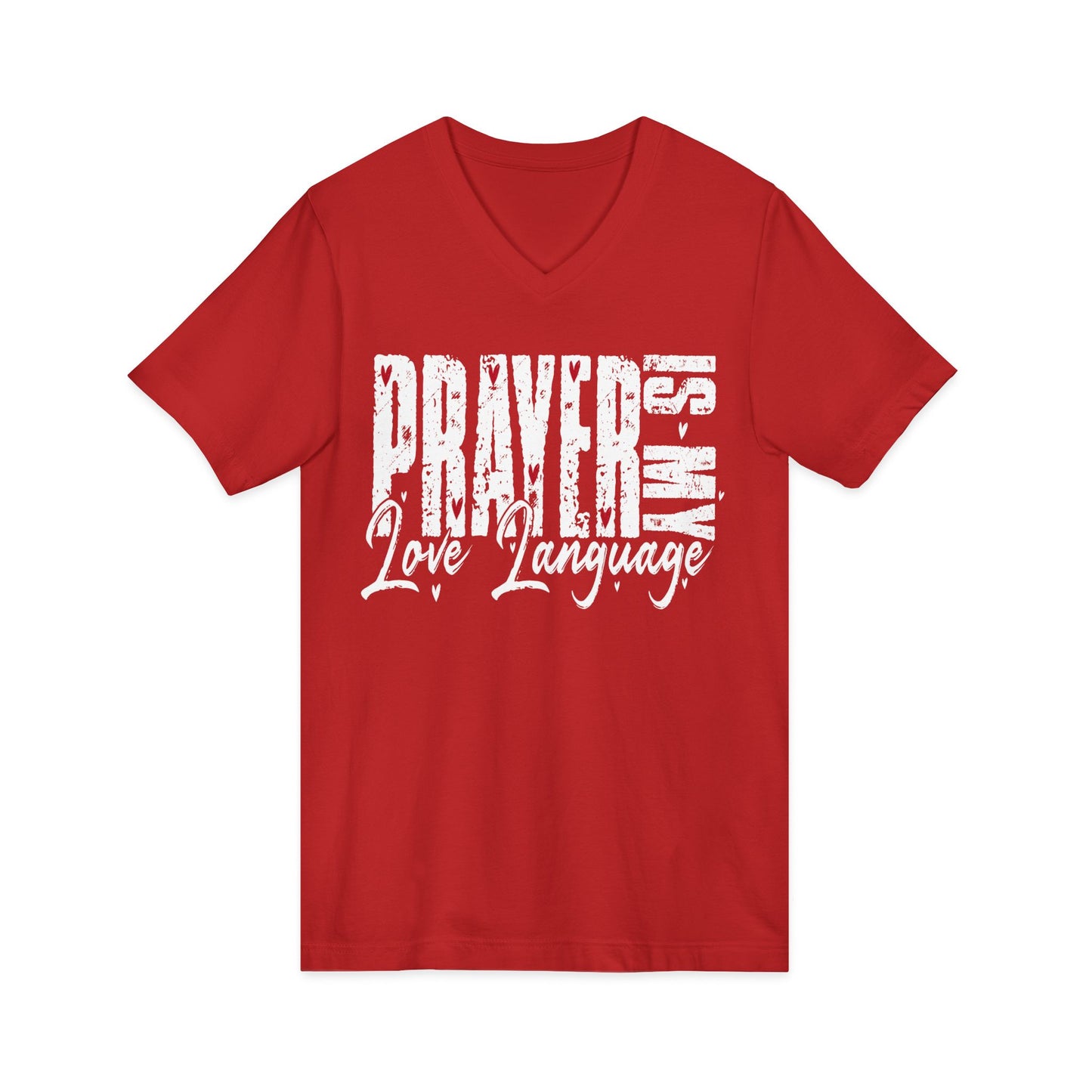 Minimal Red Hearts V-Neck Tee — Cute Tiny Heart Graphic Shirt