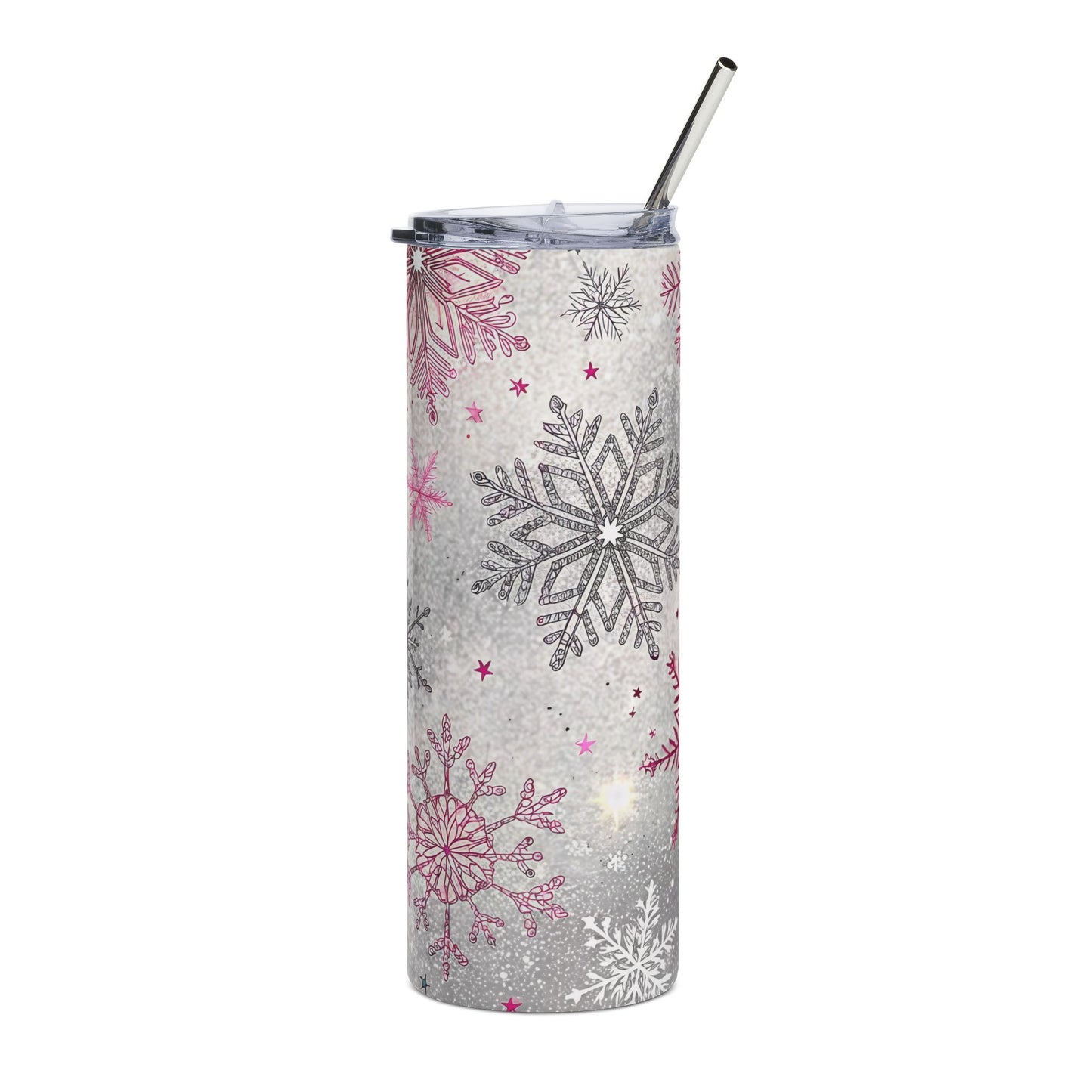Pink & Silver Snowflake Insulated Cup — 20oz Stainless Tumbler