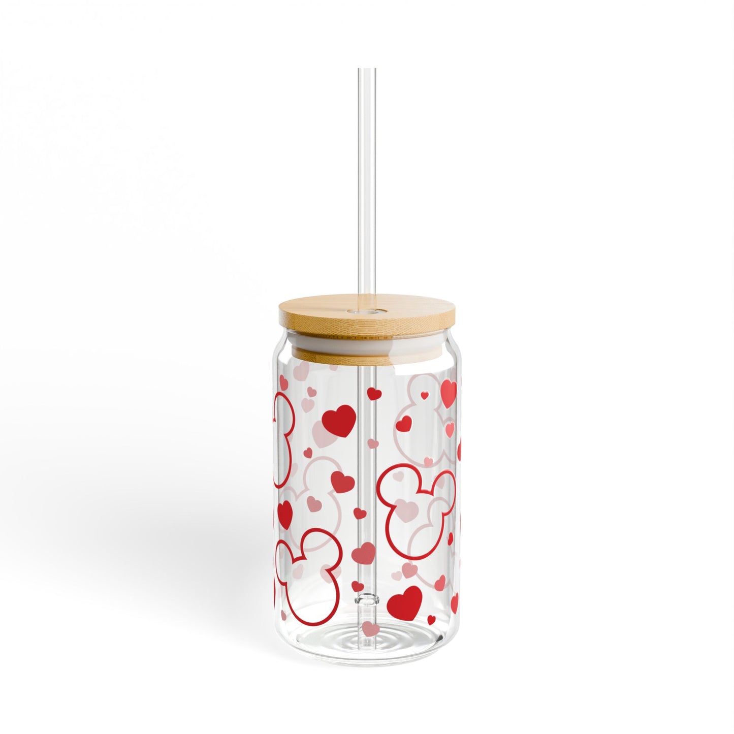Cute Valentine Drink Jar — 16oz Heart Mouse Sipper Glass with Straw