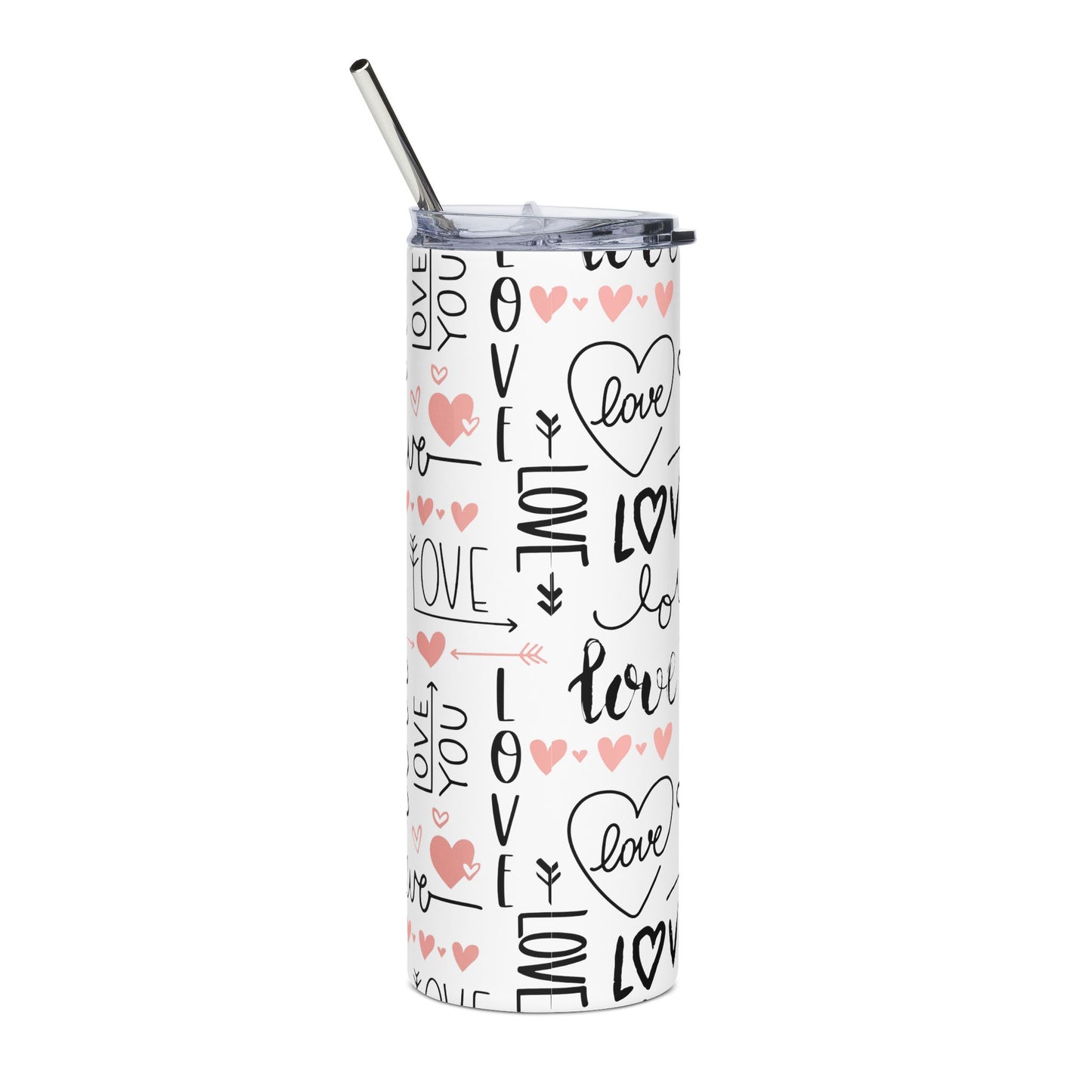 Pink Heart & "Love" Script Design  — 20oz Stainless Tumbler