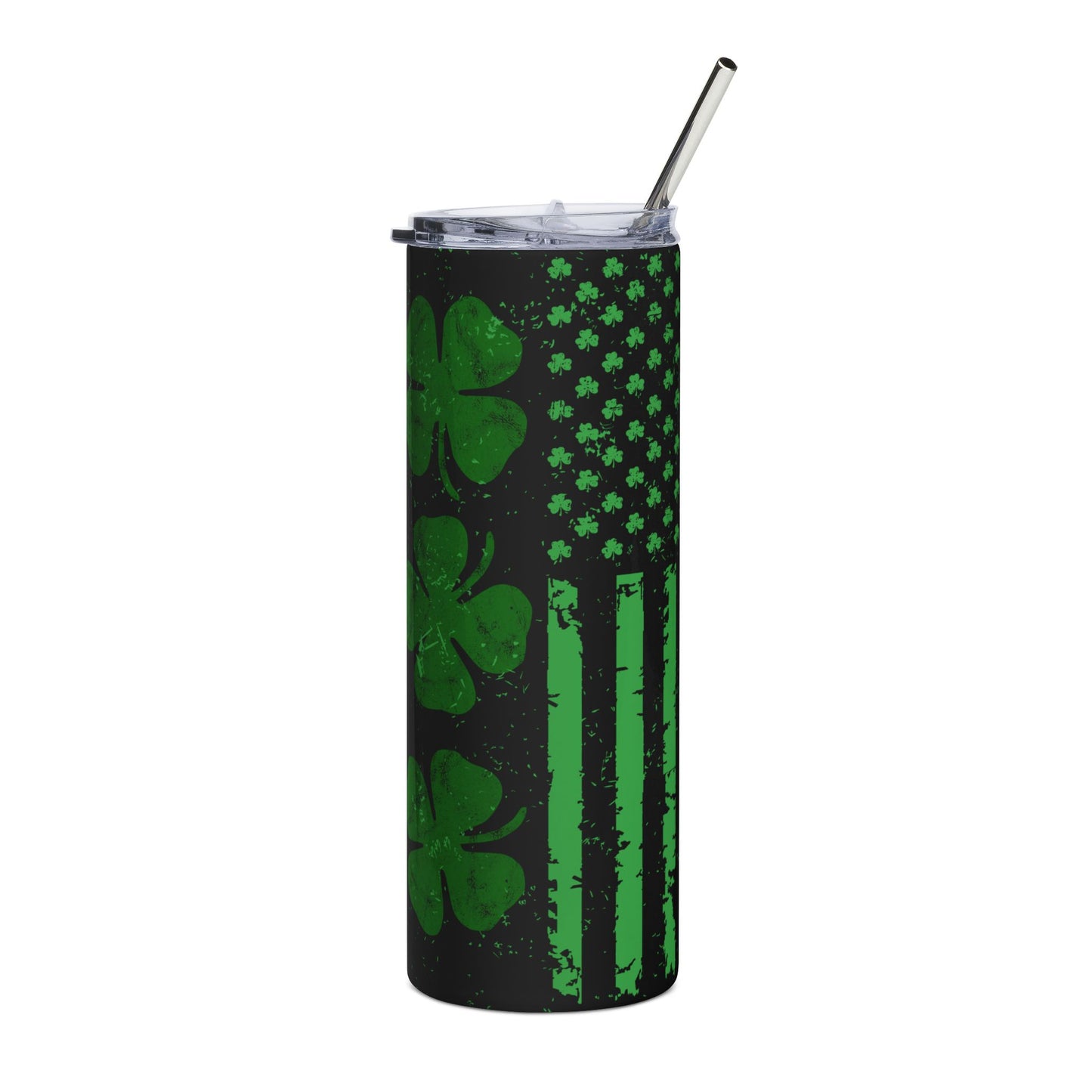 Green Shamrock American Flag Design (St. Patrick’s Day)  — Stainless Steel Tumbler 20oz