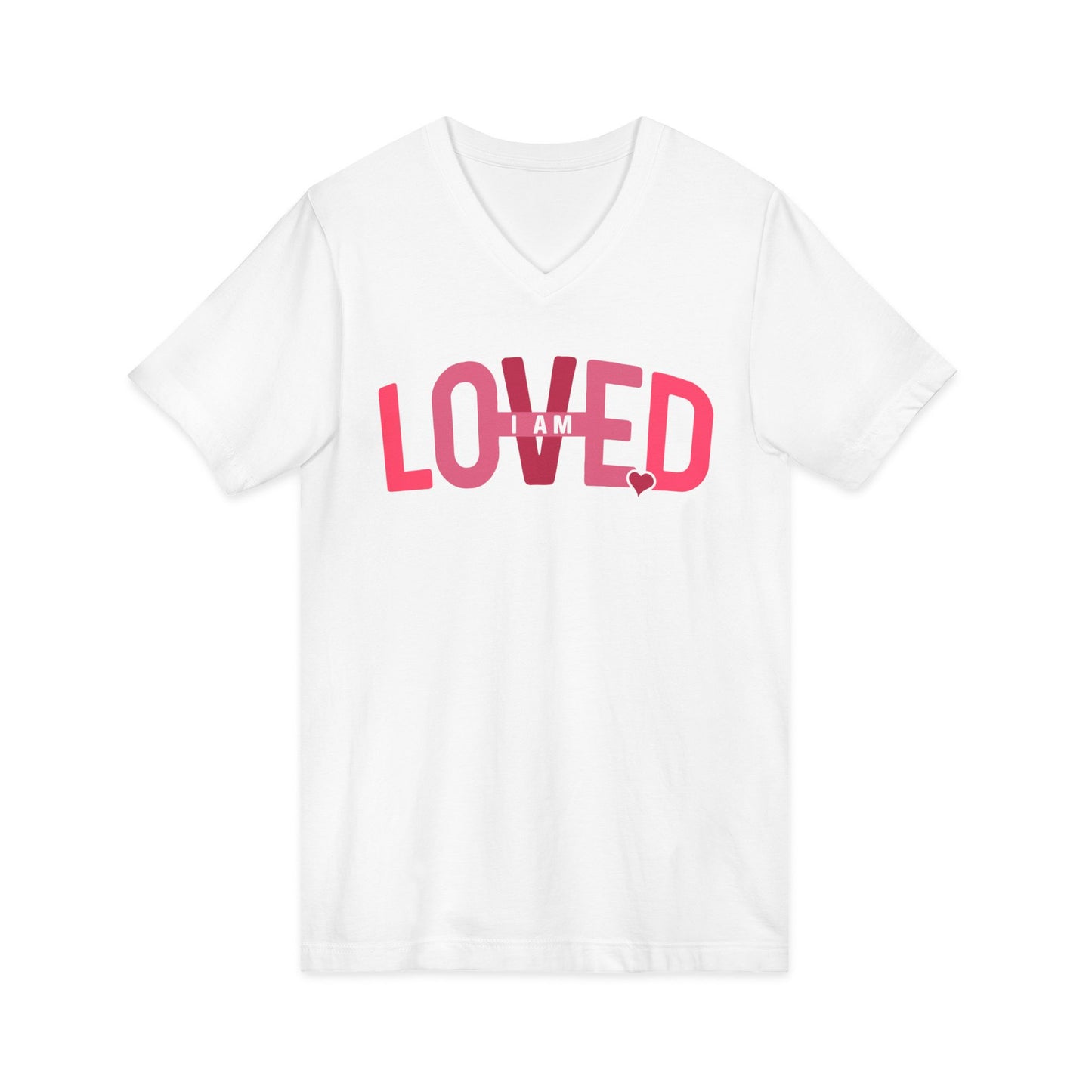 Loved V-Neck Tee — 'Loved' Pink Heart Graphic Women's Casual Top